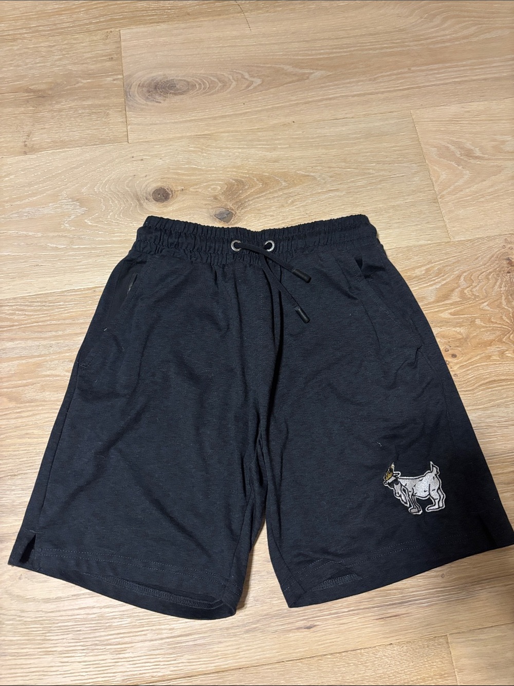 Black Athletic Drawstring Shorts with Goat Logo